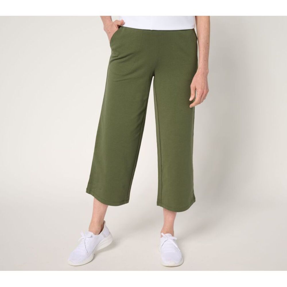 Denim & Co. Women's Petite Pants PL EasyWear French Terry Crop Pant Green